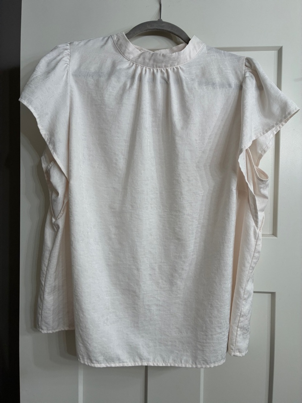 Nine West Cream Flutter Sleeve Mock Neck Blouse